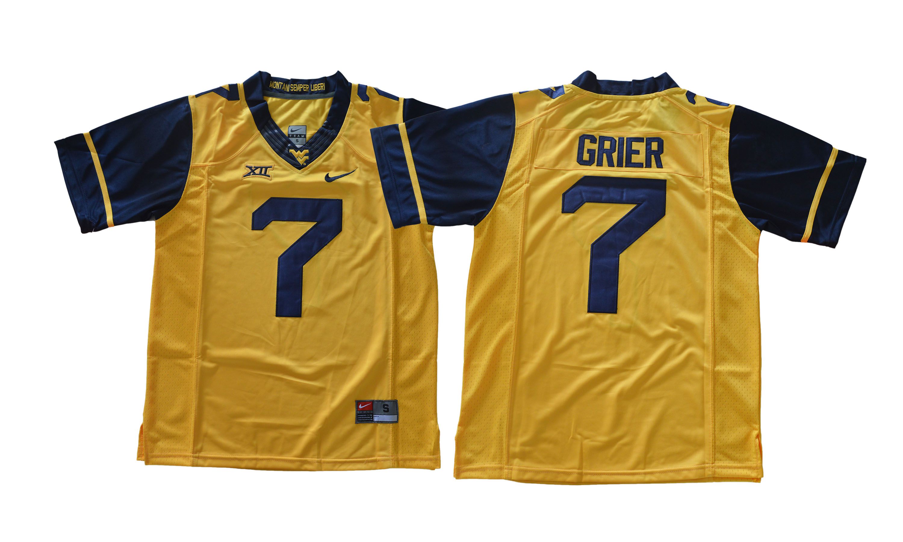 Men NCAA 2017 West Virginia Mountaineers 7 Will Grier Gold jersey